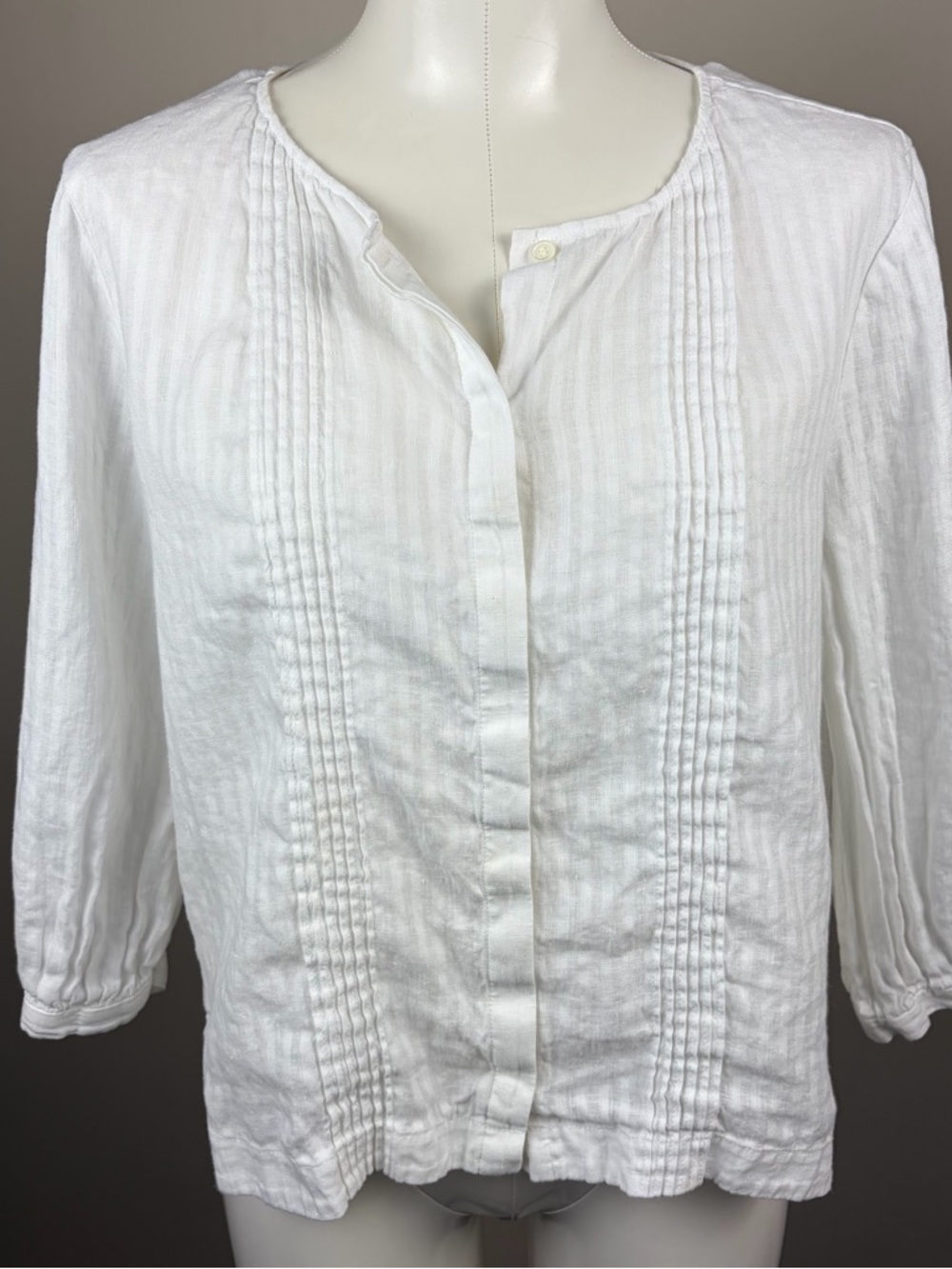 Frame Classic Preppy Summer  White Pintuck Button-Front Linen Shirt 90s Minimal